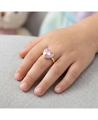 GiGiGirl Teens 14k Gold Plated with Pink Cubic Zirconia & Enamel Halo Heart Stacking Ring