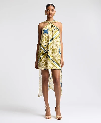 Avec Les Filles Women's Halter Scarf Print Swing Mini Dress