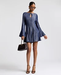 Avec Les Filles Women's Boat Neck Bell Sleeve Mini Dress