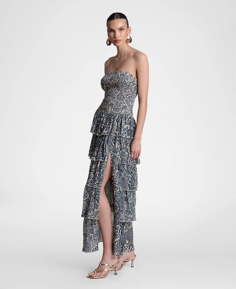 Avec Les Filles Women's Printed Smocked-Bodice Ruffle-Tiered Maxi Dress