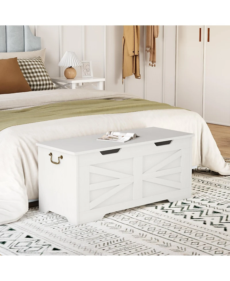 homfan Farmhouse Storage Bench with Safety Hinge