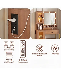homfan Vanity Desk With Mirror Lights Dressing Table Adjustable Bulbs Outlets and Usb Ports Mdf Top Metal Leg Storage Drawers & Cabinets