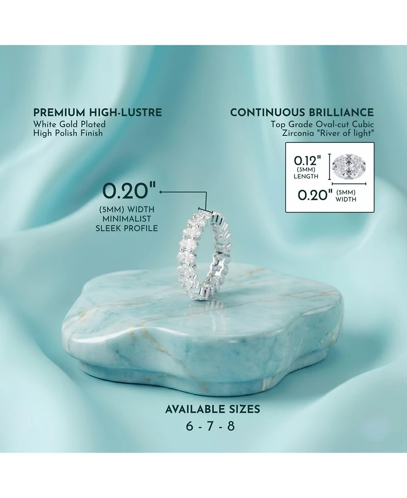 Ra White Gold Plated Oval Cubic Zirconia Band Ring