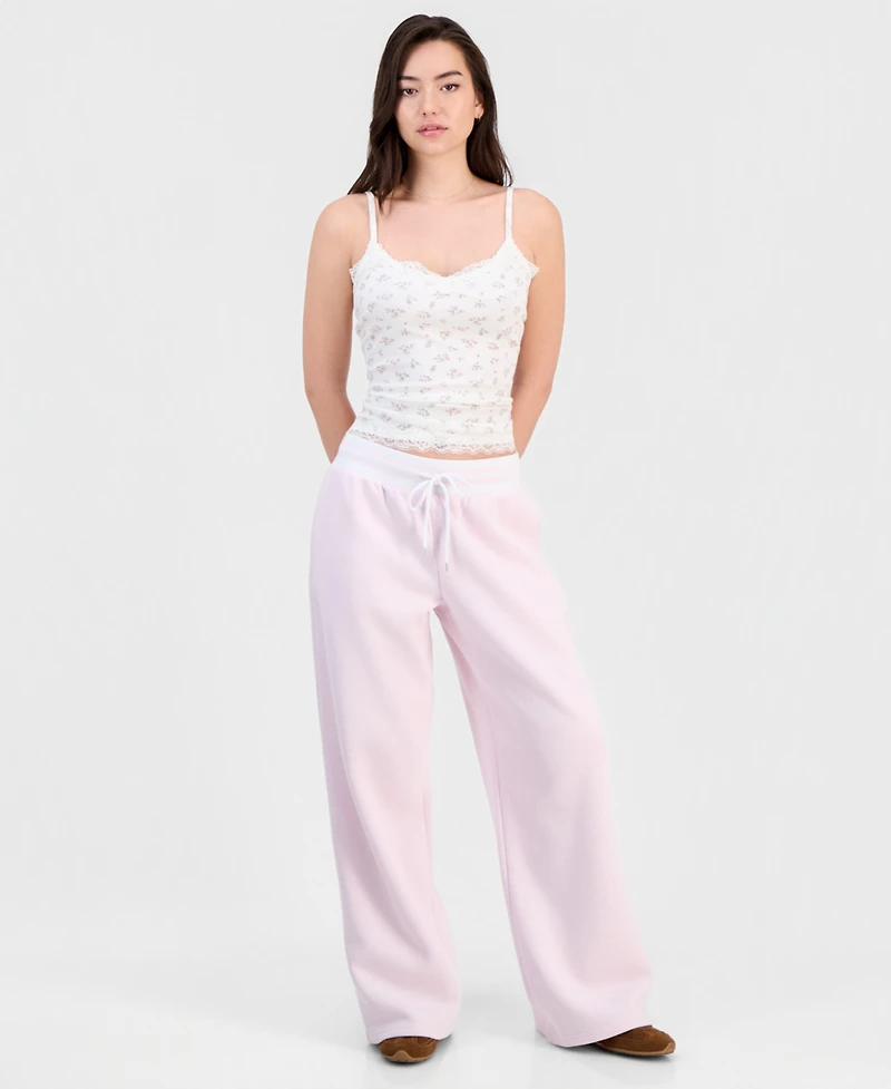 Madden Girl Juniors' Wide Fleece Contrast-Waist Sweatpants
