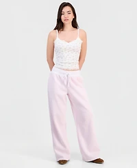 Madden Girl Juniors' Wide Fleece Contrast-Waist Sweatpants