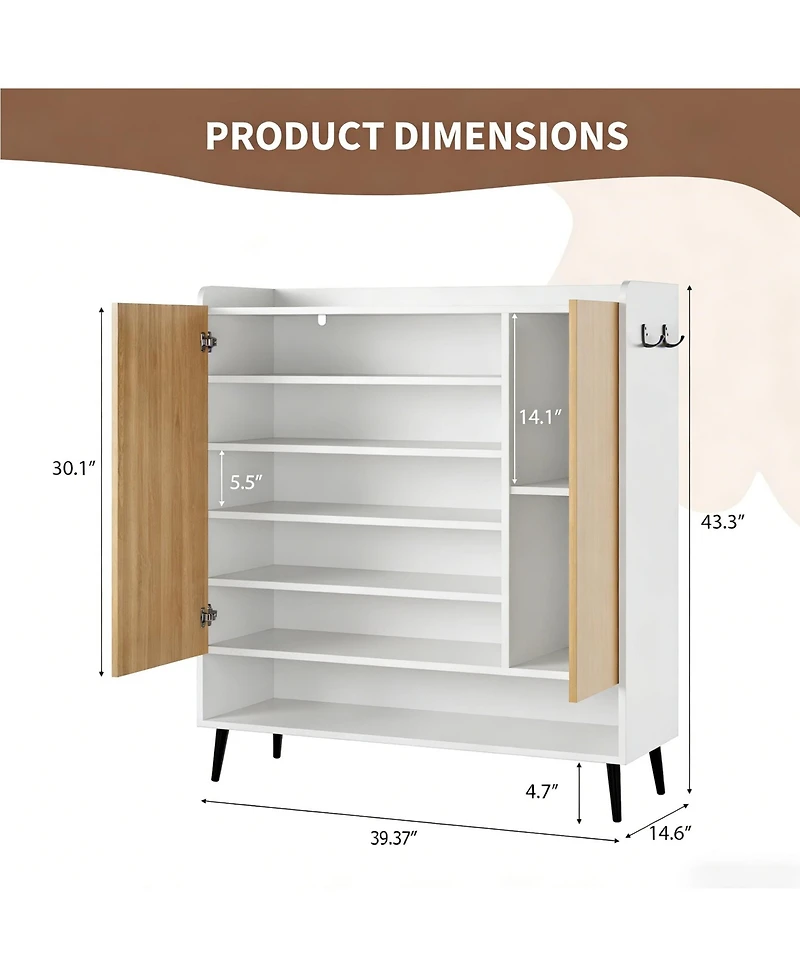 gaomon 3 Door 6 Tier Shoe Storage Cabinet, Wooden Shoe Rack Organizer for Entryway, Hallway