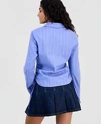 Just Polly Juniors' Cinched-Hem Striped Shirt