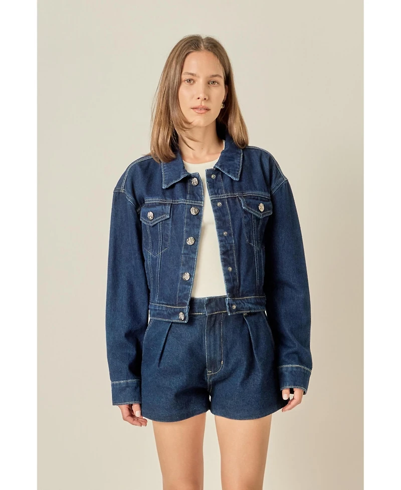 English Factory Women's Drop Shoulder Cropped Denim Jacket
