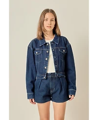 English Factory Women's Drop Shoulder Cropped Denim Jacket