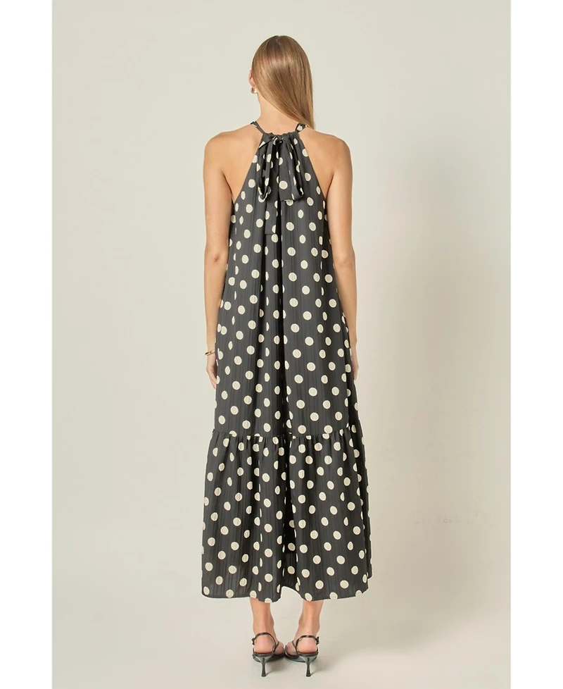 English Factory Women's Halter dot printed bow tie maxi dress