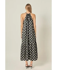 English Factory Women's Halter dot printed bow tie maxi dress