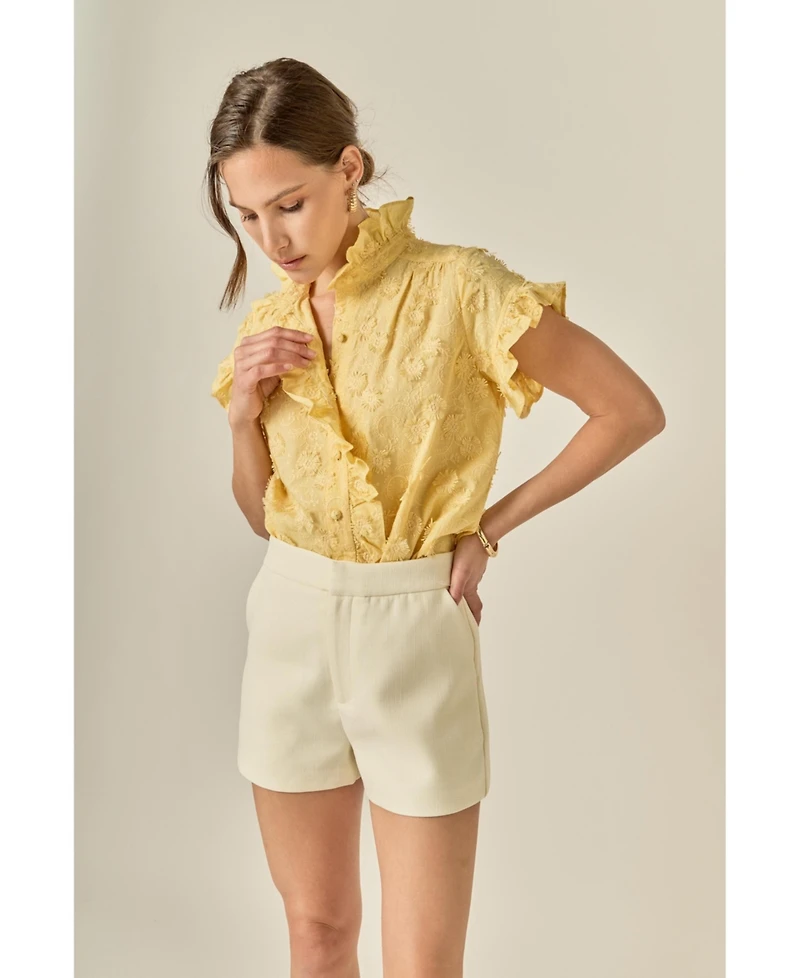 English Factory Women's Embroidered Ruffle Short Sleeve Shirt
