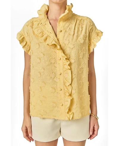 English Factory Women's Embroidered Ruffle Short Sleeve Shirt