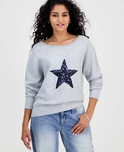 Just Polly Juniors' Sequin Star Slouchy Sweater