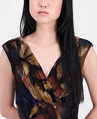Connected Women's Printed Surplice-Neck Pleated Dress