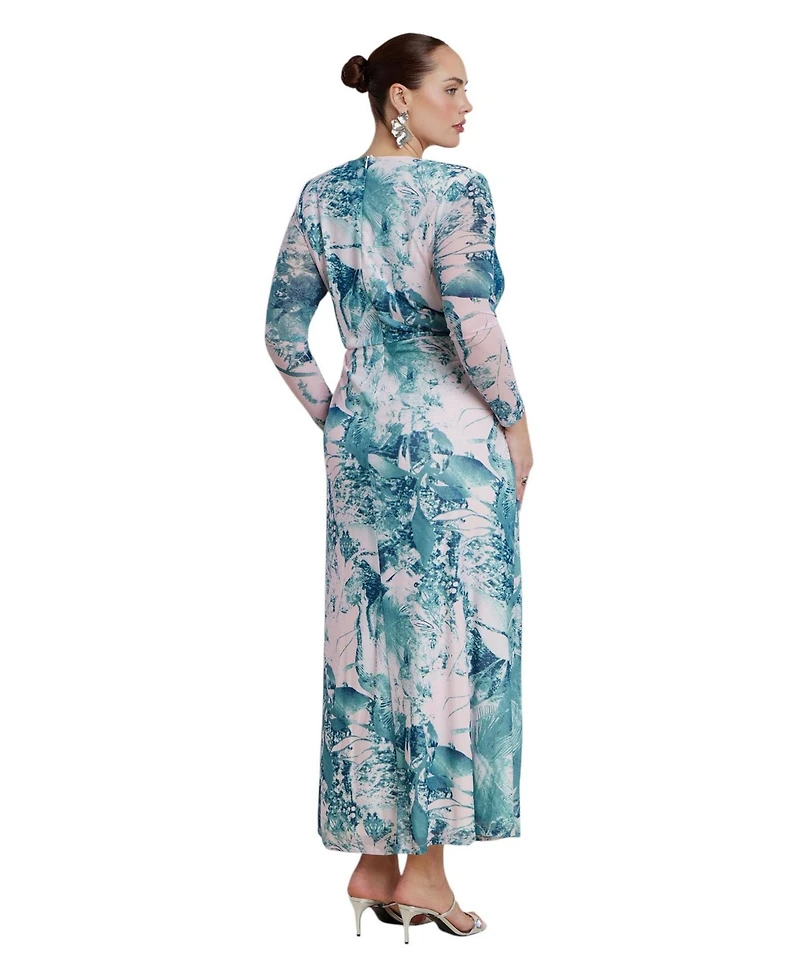 Eloquii Women's Printed Mesh Maxi Dress