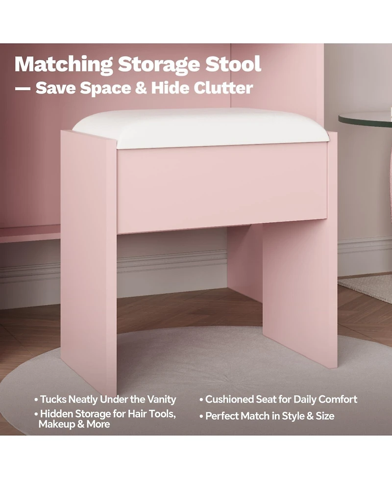gaomon Vanity Set with Led Mirror and Charging Station, 2 Drawers, Cushioned Stool, for Bedroom