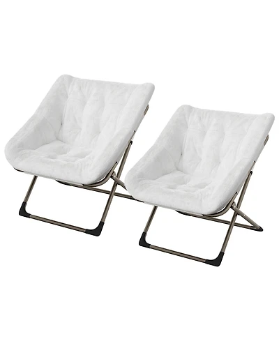 gaomon Collapsible Lounge Chair Set of 2, Faux Fur Accent, Triangular Metal Frame, for Bedroom and Living Room