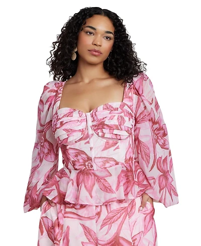 Eloquii Women's Puff-Sleeve Peplum Top