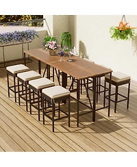 Streamdale Furniture Piece Acacia Wood and Wicker Outdoor Bar Height Dining Set with Cushions