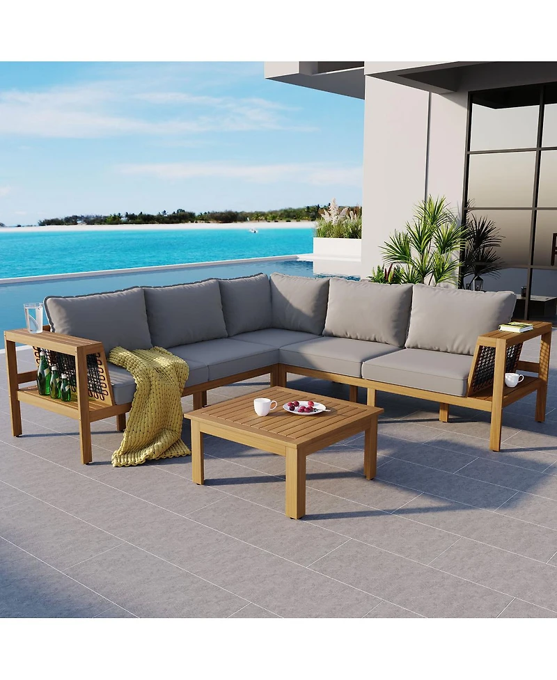 Streamdale Furniture Acacia Wood Outdoor Sofa Set with Coffee Table