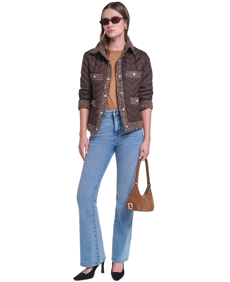 Karl Lagerfeld Paris Women's Quilted Tweed-Trim Coat