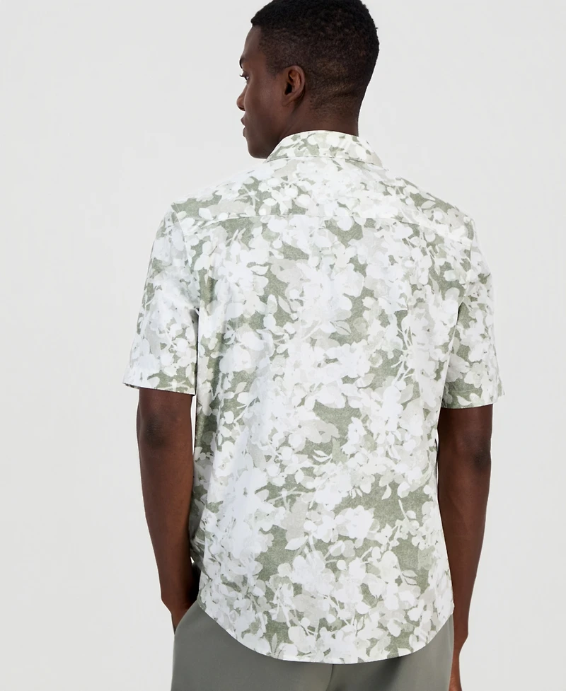 Alfani Men's Layered Botanical Poplin Short-Sleeve Shirt, Macy's Exclusive