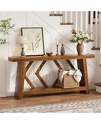 homfan All-Wood Console Table with Trapezoid Legs – 2-Tier Extra Long Sofa for Hallway, Living Room, Narrow Foyer