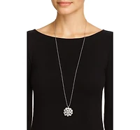 Cubic Zirconia Long Rhodium Flower Pendant