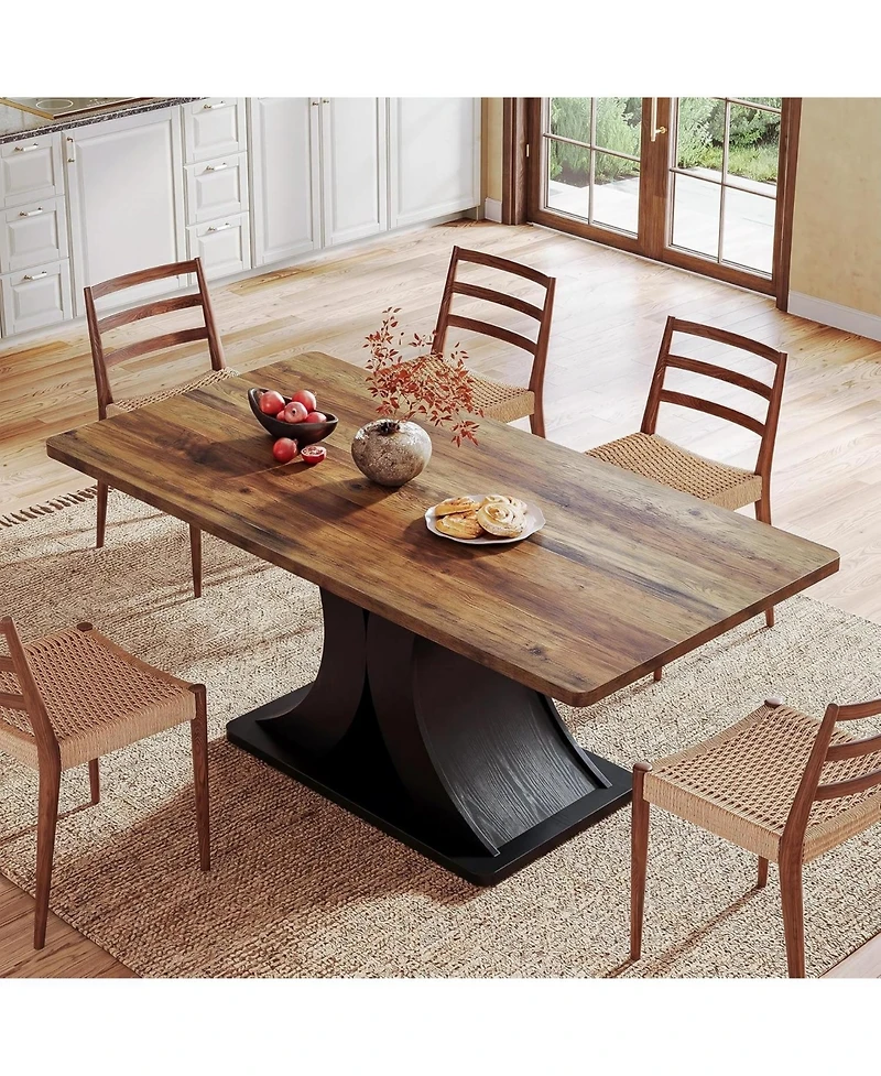 Tribesigns 55-Inch Dining Table for 4-6, Farmhouse Kitchen Dinner Table with Heavy Duty Pedestal, for Dining Room, Kitchen.
