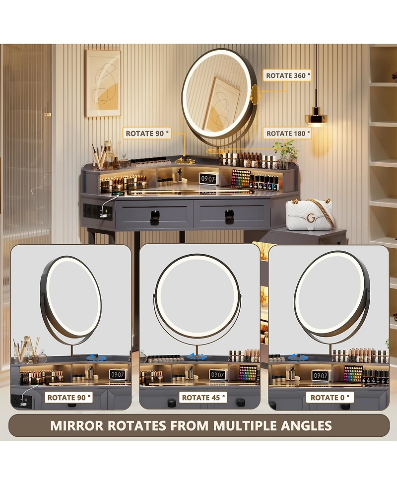 Vlsrka Corner Vanity with Mirror and Lights