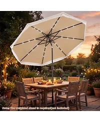 Gymax 9FT Solar Patio Umbrella w/24 Led Lights Fringe Push Button Tilt Crank Handle