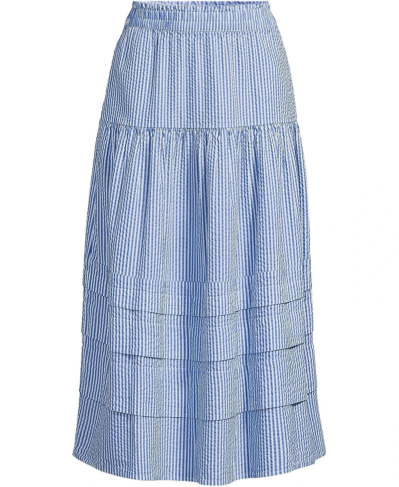Lands' End Women's Seersucker Pull On Midi Skirt