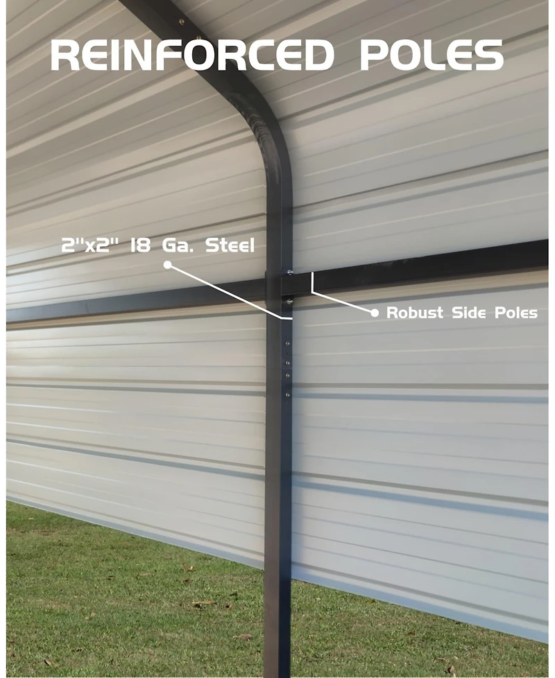 Homfan 13 x 26 x 10 Ft Heavy Duty Iron Carport Garage for Cars Trucks Boats Rv, Outdoor Metal Vehicle Shelter with Side Supports