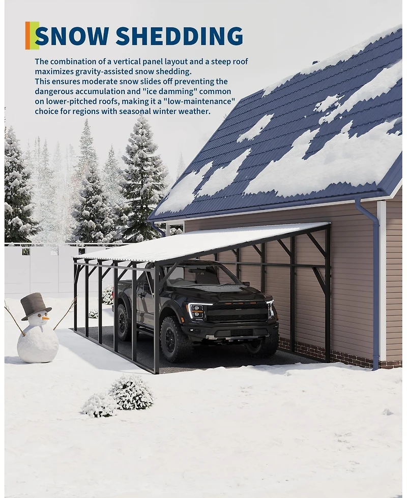 homfan 12x25 Ft Heavy Duty Carport, Galvanized Steel Frame with Vertical Profile Steel Roof, Vehicle Parking Shelter