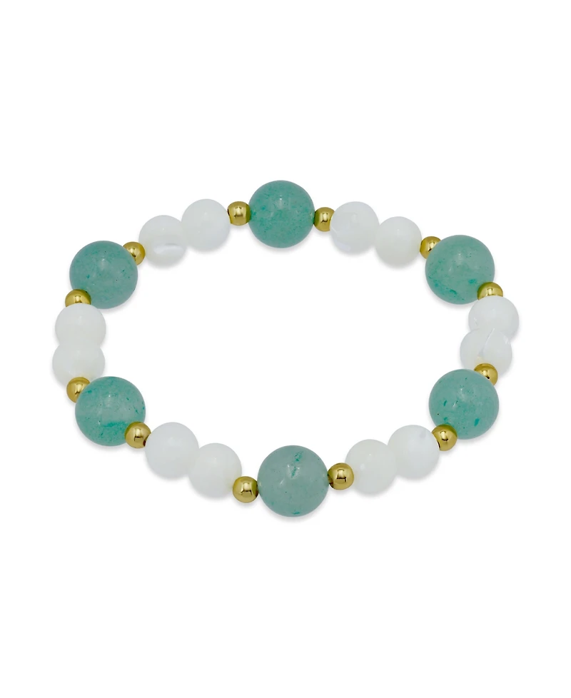 Macy's 14k Gold-Plated Over Brass Imitation Pearl Aventurine Beads Stretch Bracelet