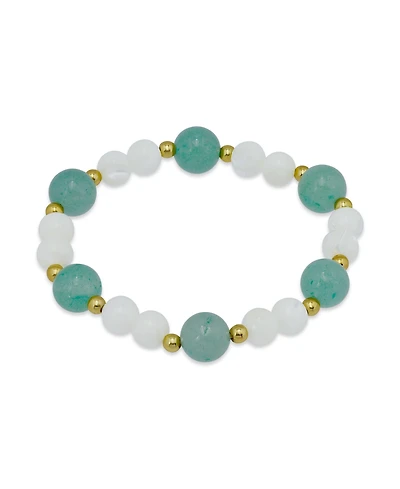 Macy's 14k Gold-Plated Over Brass Imitation Pearl Aventurine Beads Stretch Bracelet