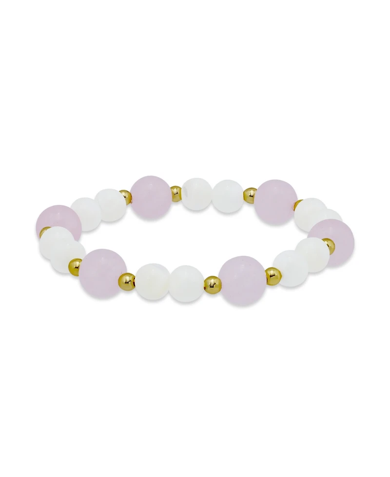 Macy's 14k Gold-Plated Over Brass Rose Quartz Beads Imitation Pearl Stretch Bracelet