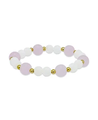 Macy's 14k Gold-Plated Over Brass Rose Quartz Beads Imitation Pearl Stretch Bracelet