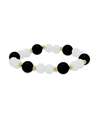 Macy's 14k Gold-Plated Over Brass Onyx Beads Imitation Pearl Stretch Bracelet
