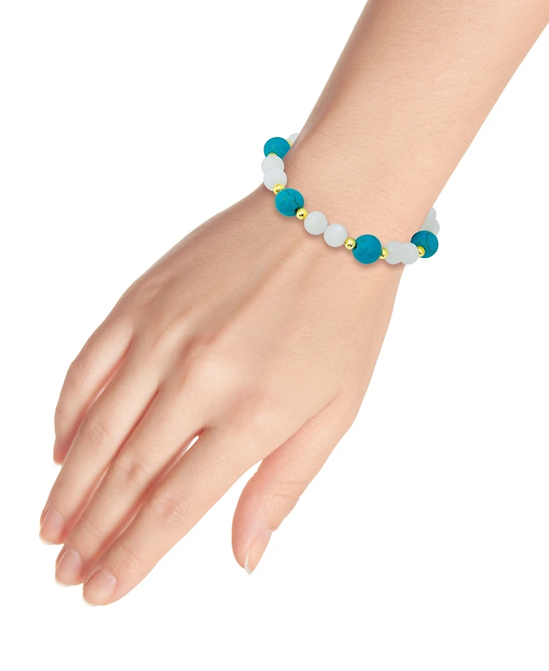 Macy's 14k Imitation Pearl Howlite Chrysocolla Beads Gold-Plated over Brass Stretch Bracelet