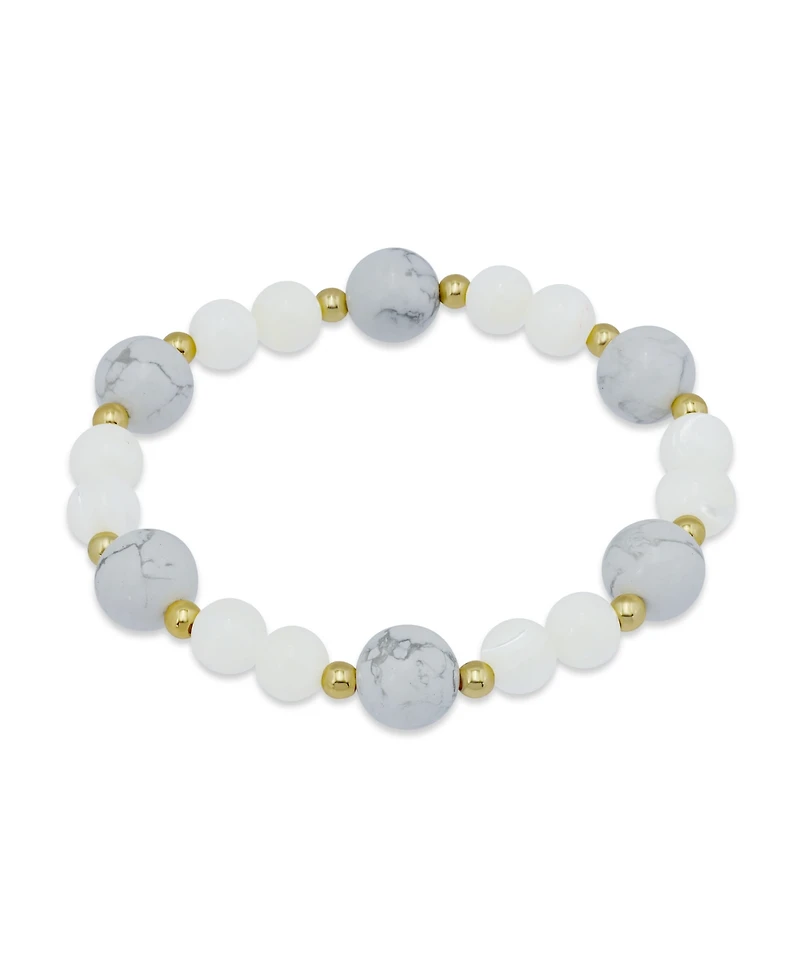 Macy's 14k Gold-Plated Over Brass Imitation Pearl Howlite Beads Stretch Bracelet