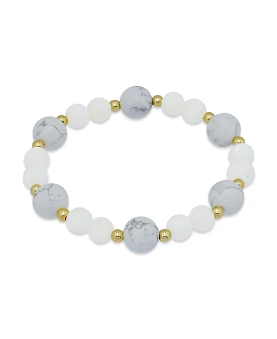 Macy's 14k Gold-Plated Over Brass Imitation Pearl Howlite Beads Stretch Bracelet