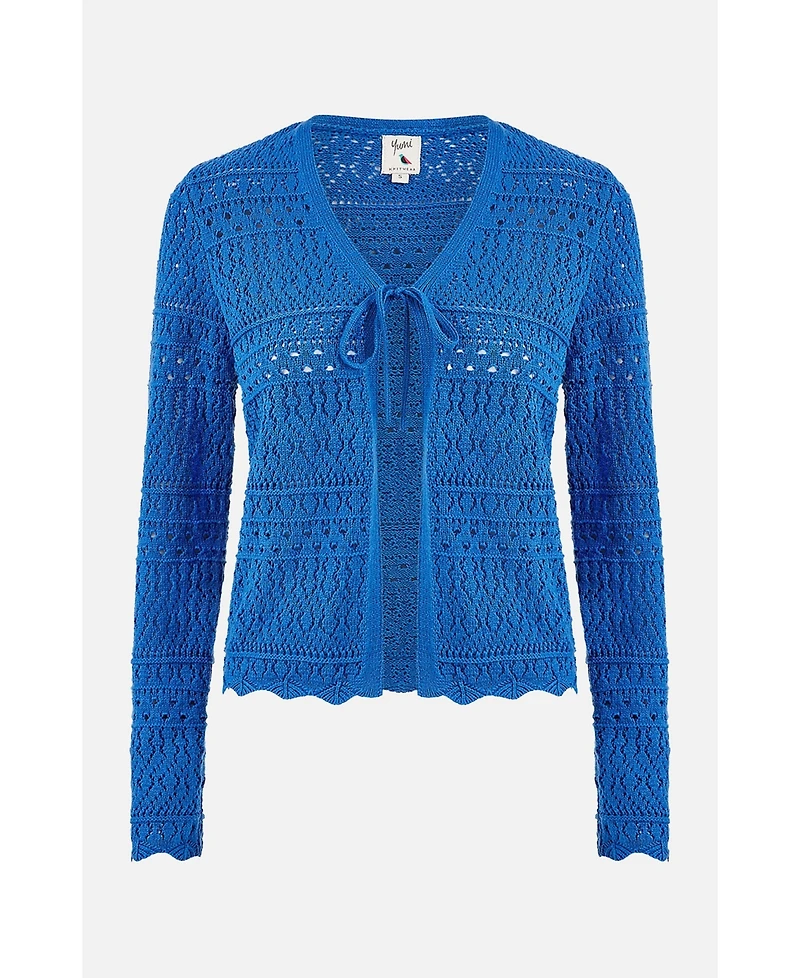 Yumi Women's Crochet Tie Front Cardigan