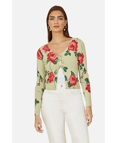 Yumi Women's Long Sleeve V-Neck Tie Front Cardigan