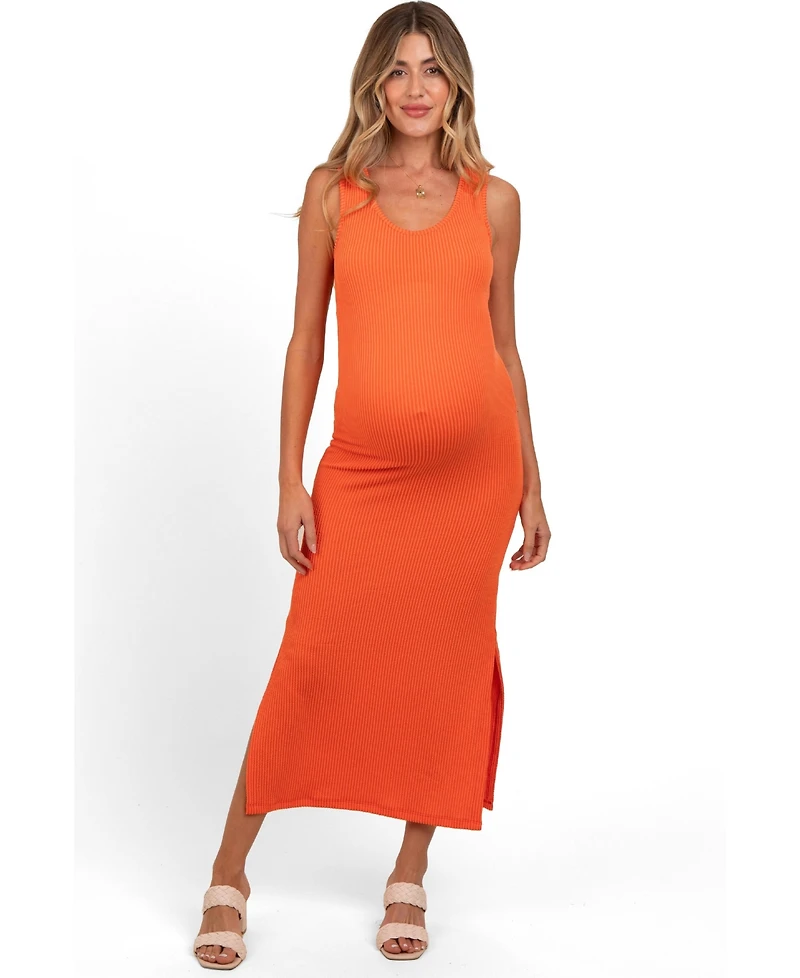 Pinkblush Maternity Orange Ribbed Side Slit Maxi Dress