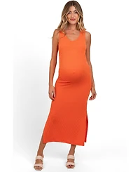 Pinkblush Maternity Orange Ribbed Side Slit Maxi Dress