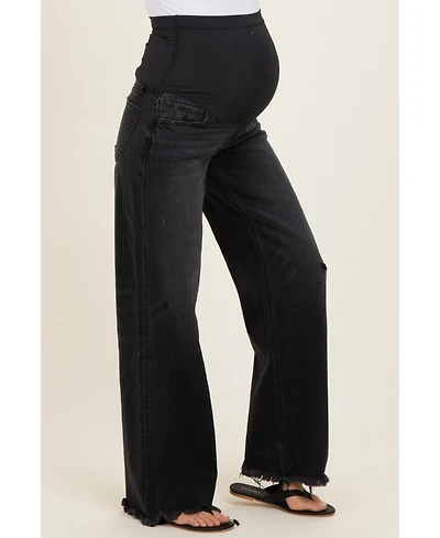 Pinkblush Maternity Black Frayed Hem Wide Leg Jeans
