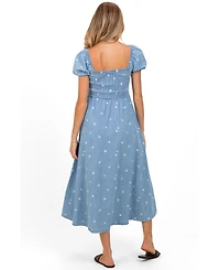 Pinkblush Maternity Chambray Embroidered Smocked Midi Dress
