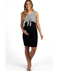 Pinkblush Maternity Black Striped Layered Tie Front Dress